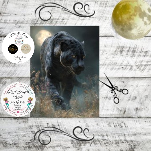 Decoupage Black Rosetta Jaguar Moonlit Night Seidenpapier (Von Creator hochgeladen)