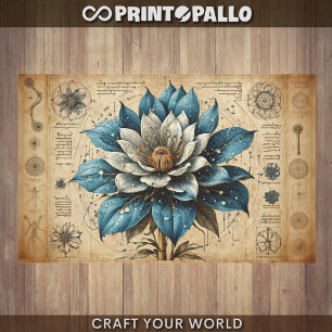 Decoupage - Blaue Blume auf Pergament - Seidenpapier