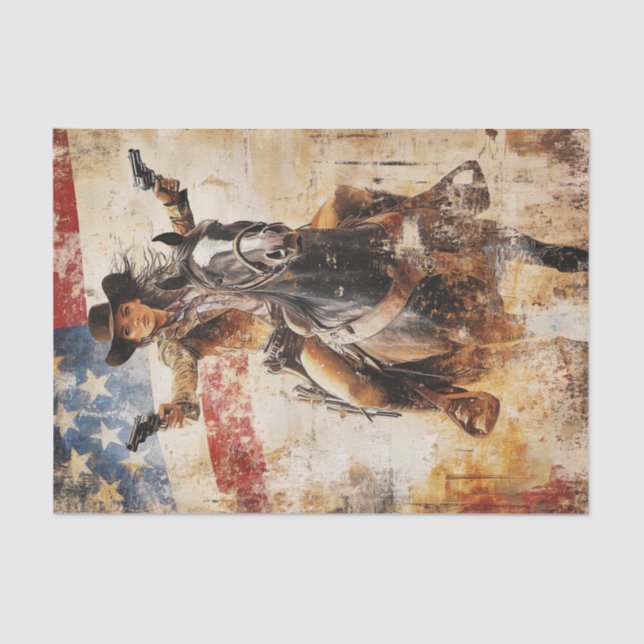 Decoupage Blonde Gunslinger auf der amerikanischen Seidenpapier (Vorderseite)