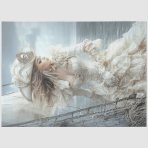 Decoupage Blonde Pirate Lady White Dress Seidenpapier