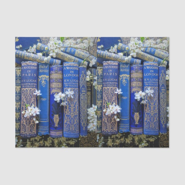 Decoupage Blue Book Spines & Blosses Seidenpapier (Vorderseite)