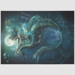 Decoupage Blue Mermaid auf Sea Dragon Bubbles Seidenpapier