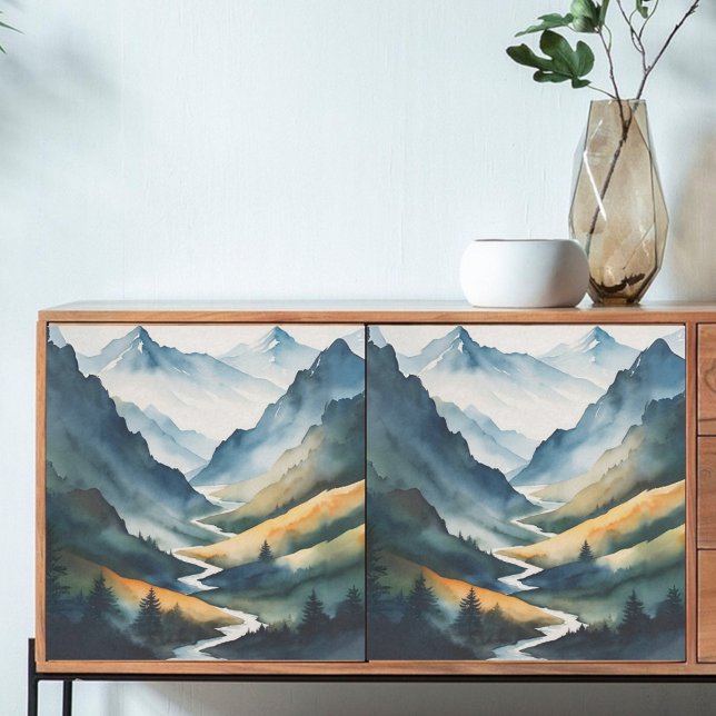 Decoupage Blue Tan Mountain Scene Seidenpapier (Von Creator hochgeladen)