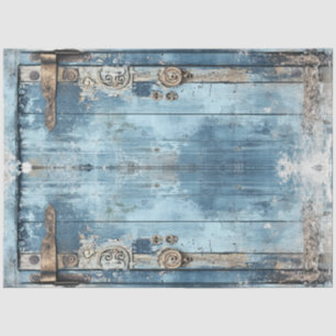 Decoupage Blue Weathered Gate Iron Scrollwork Seidenpapier