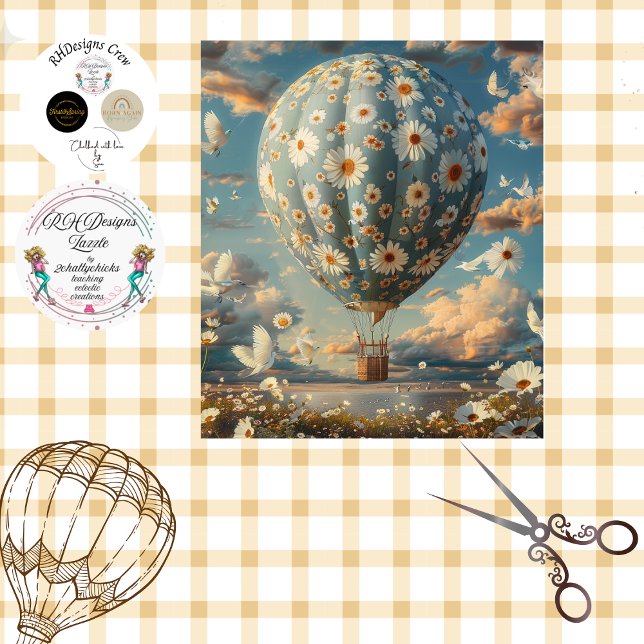 Decoupage Blue White Daisy Fabric Hot Air Ballon Seidenpapier (Von Creator hochgeladen)