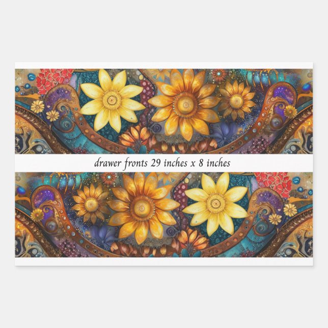 Decoupage Boho Blumen-Schubladenfronten 29x8"  Geschenkpapier Set (Vorderseite)