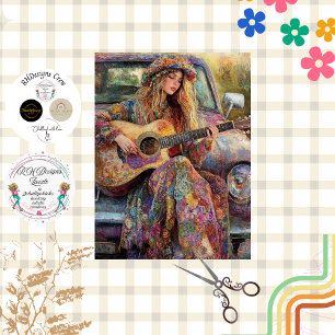 Decoupage Boho Mädchen spielt Gitarre Vintage LKW Seidenpapier