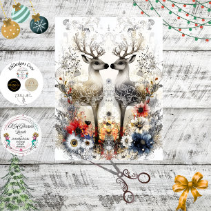 Decoupage Bold Deer Blumenweihnachtskunst Drucken Seidenpapier