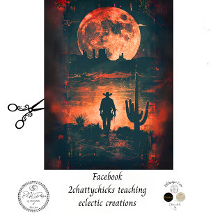 Decoupage Bold Western Scene Cowboy Orange Moon Seidenpapier