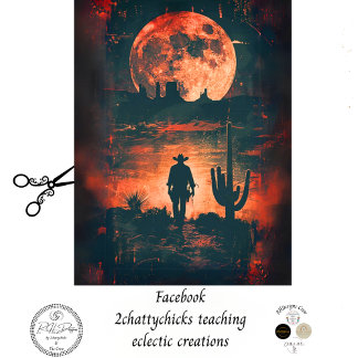 Decoupage Bold Western Scene Cowboy Orange Moon Seidenpapier