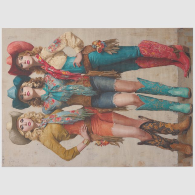 Decoupage Boot-Scootin Western Cowgirls Seidenpapier (Vorderseite)