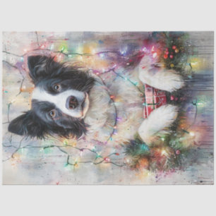 Decoupage Border Collie farbige Weihnachtsbeleucht Seidenpapier