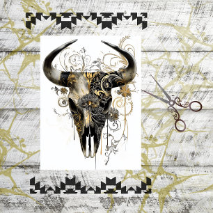 Decoupage Bull Skull Verziert Art Nouveau Floral Seidenpapier