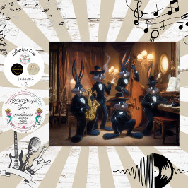 Decoupage Bunny Jazz Club Fell Feder Frunk  Seidenpapier