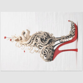 Decoupage Cat in Red High Heel verflochten Seidenpapier