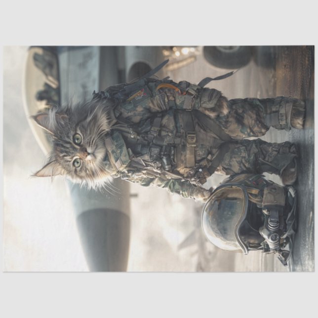 Decoupage Cat Militärische Pilot Luftfahrzeug Carr Seidenpapier (Vorderseite)