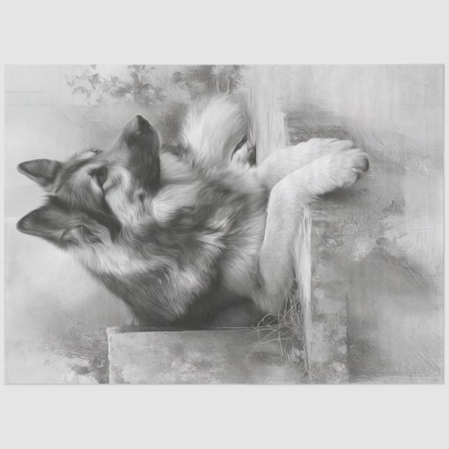 Decoupage Charcoal German Shepard Portrait Seidenpapier (Vorderseite)