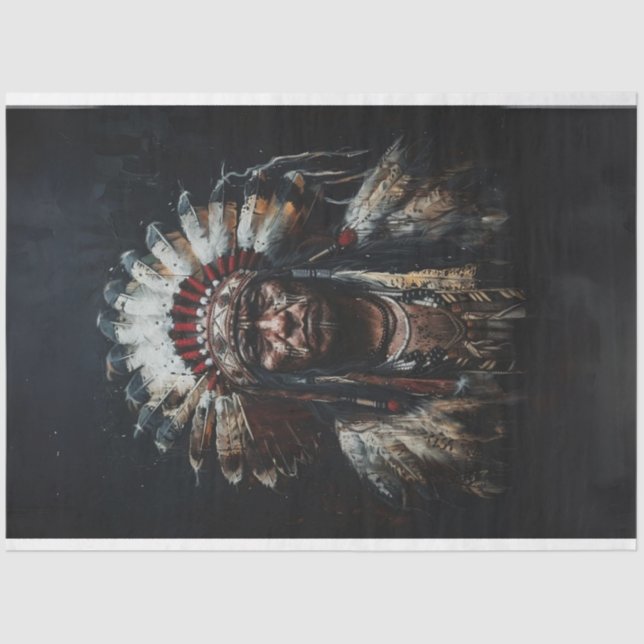 Decoupage Chief White Feather Amerikanische Ureinw Seidenpapier (Vorderseite)