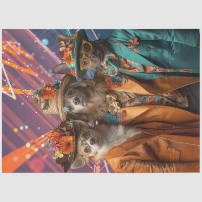 Decoupage Chihuahua, Labrador & Pit farbige Kleidu Seidenpapier (Vorderseite)