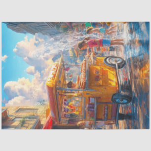 Decoupage Children Street Food Truck Gelb Seidenpapier