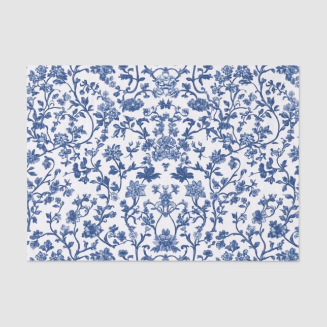 Decoupage Chinoiserie Blue Floral Seidenpapier (Vorderseite)