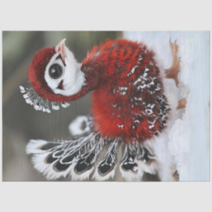 Decoupage Christmas Bird in Red and Black Feathers Seidenpapier