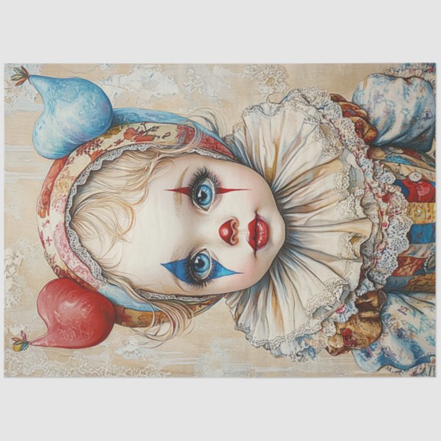 Decoupage Circus Girl Clown Jester Seidenpapier (Vorderseite)