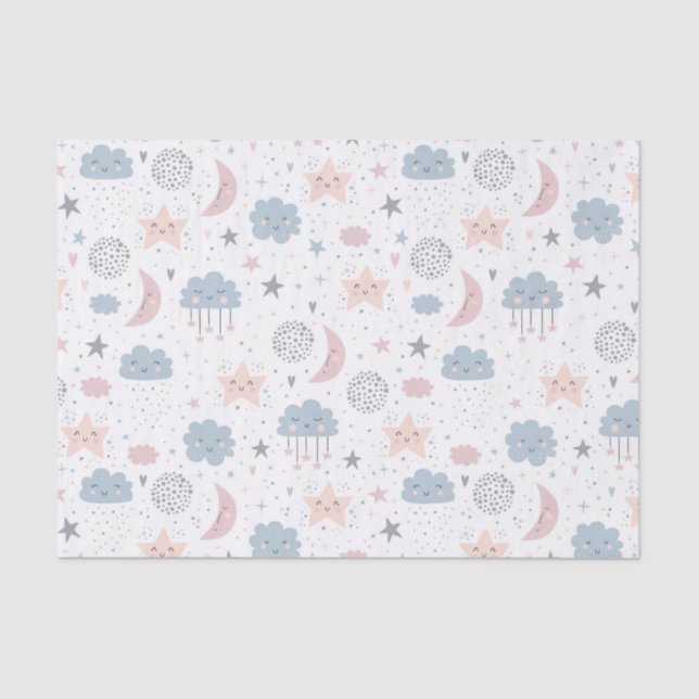 Decoupage Clouds Moon Starry Sky Baby Dusche Seidenpapier (Vorderseite)