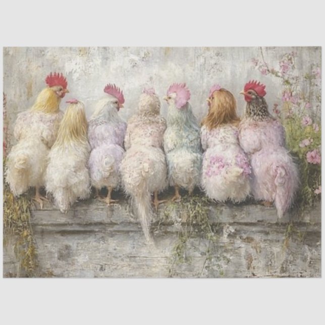 Decoupage Colorful Chicks auf der Fensterkante Seidenpapier (Vorderseite)