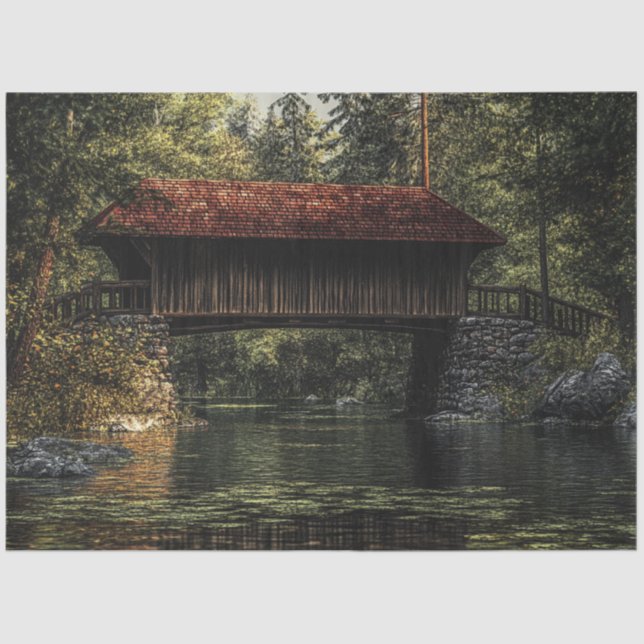 Decoupage Covered Bridge Dense Forest Seidenpapier (Vorderseite)