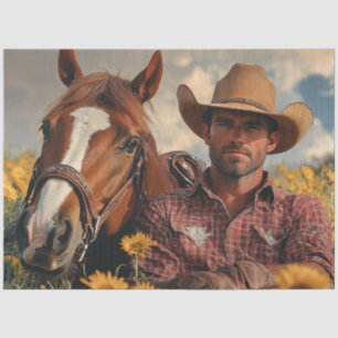 Decoupage Cowboy Country Szene mit Pferd Seidenpapier