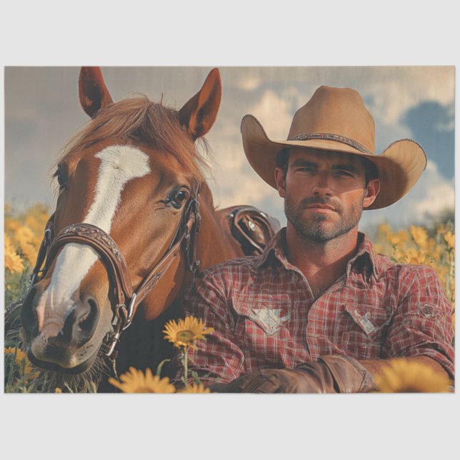 Decoupage Cowboy Country Szene mit Pferd Seidenpapier (Vorderseite)