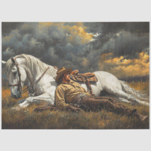 Decoupage Cowboy Pferd Schlafen vor dem Sturm Seidenpapier