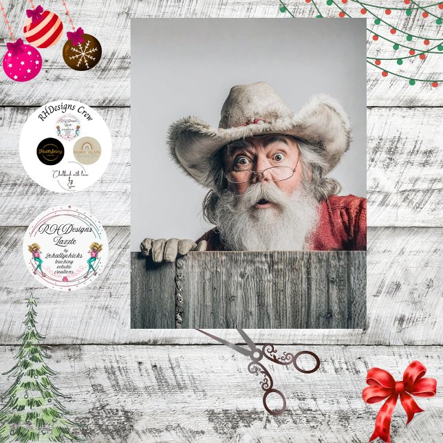 Decoupage Cowboy Santa Claus Peeking Over Fence Seidenpapier (Von Creator hochgeladen)