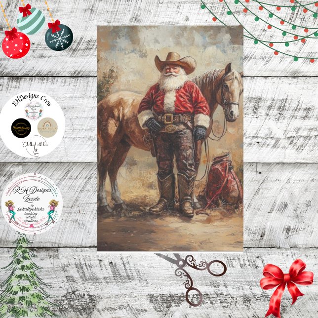 Decoupage Cowboy Santa Claus und Geschenktasche Seidenpapier (Von Creator hochgeladen)