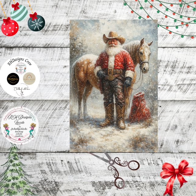 Decoupage Cowboy Santa Horse Winter Scene Seidenpapier (Von Creator hochgeladen)