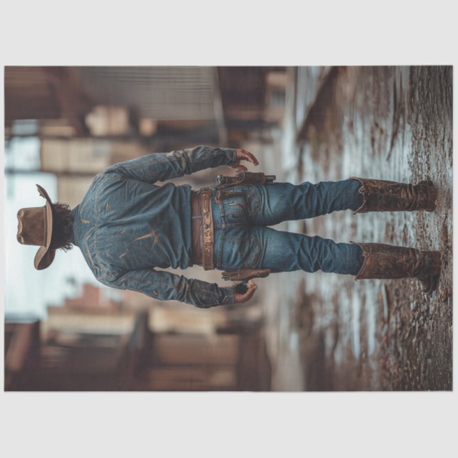 Decoupage Cowboy Western Sheriff Revolver Seidenpapier (Vorderseite)