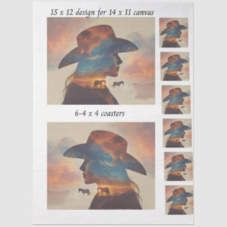 Decoupage-Cowgirl-Silhouette 11x14 Leinwand-Unters Seidenpapier