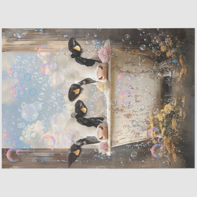 Decoupage Cows Blase Bath Antique Bath Tub Seidenpapier (Vorderseite)