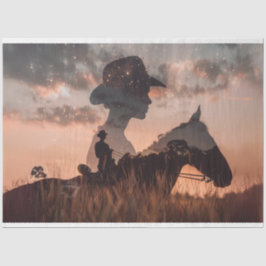 Decoupage Double Exposure Cowboy & Horse Seidenpapier