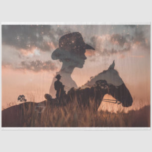 Decoupage Double Exposure Cowboy & Horse Seidenpapier