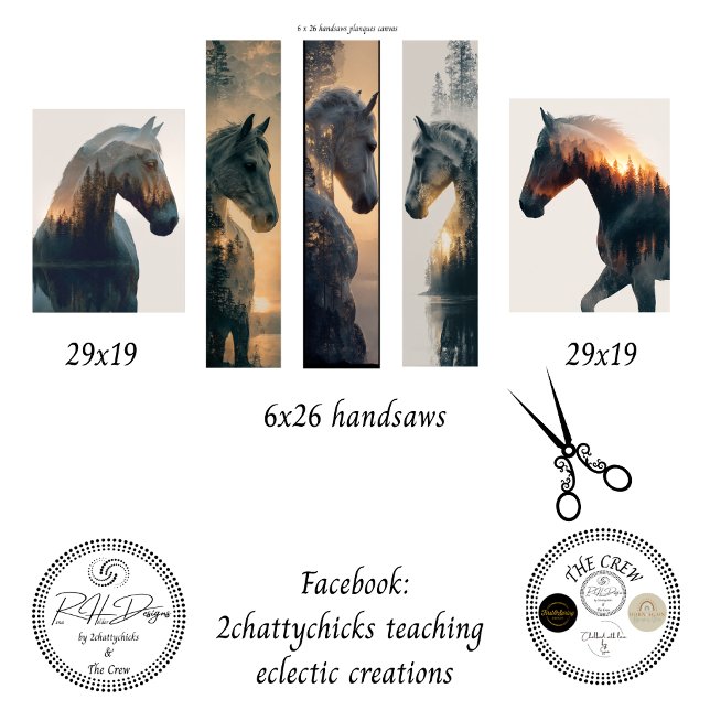  Decoupage Double Exposure Horses Handsaws  Geschenkpapier Set (Von Creator hochgeladen)
