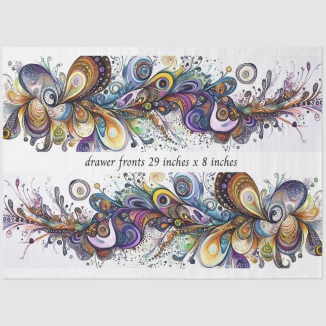 Decoupage Drawer Front 29x8 Teardrop Motif Vibrant Seidenpapier (Vorderseite)