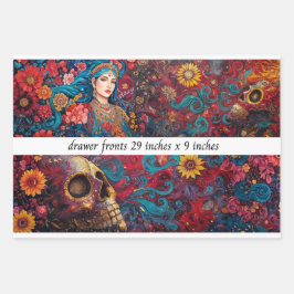 Decoupage Drawer Front Skull Vibrant Floral Colors Geschenkpapier Set