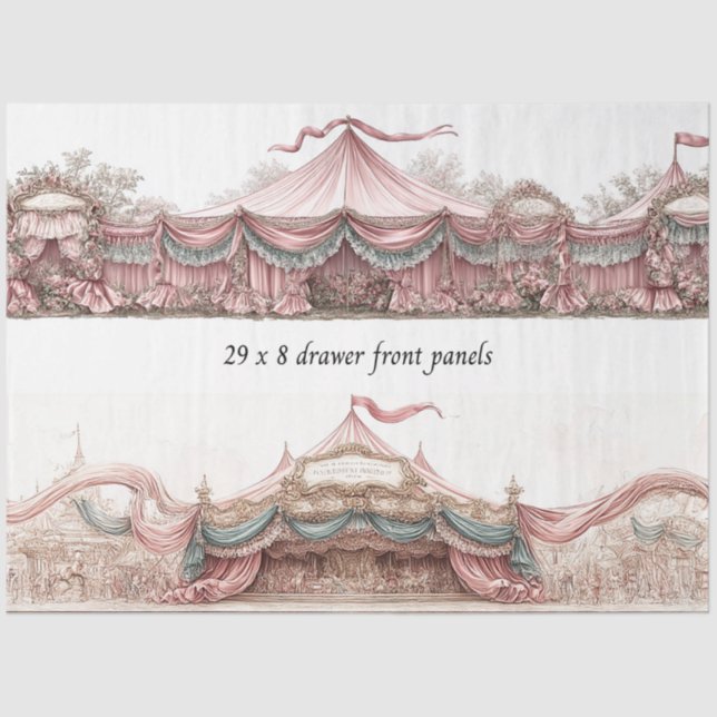 Decoupage Drawer Fronts Rococo Pastel Circus Tents Seidenpapier (Vorderseite)
