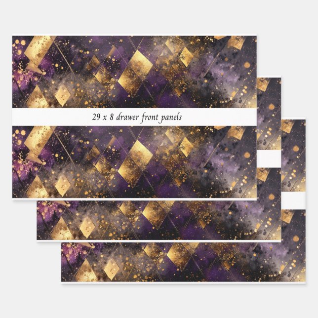 Decoupage Drawer Panel Diamond Motifs Purple Gold  Geschenkpapier Set (Set)