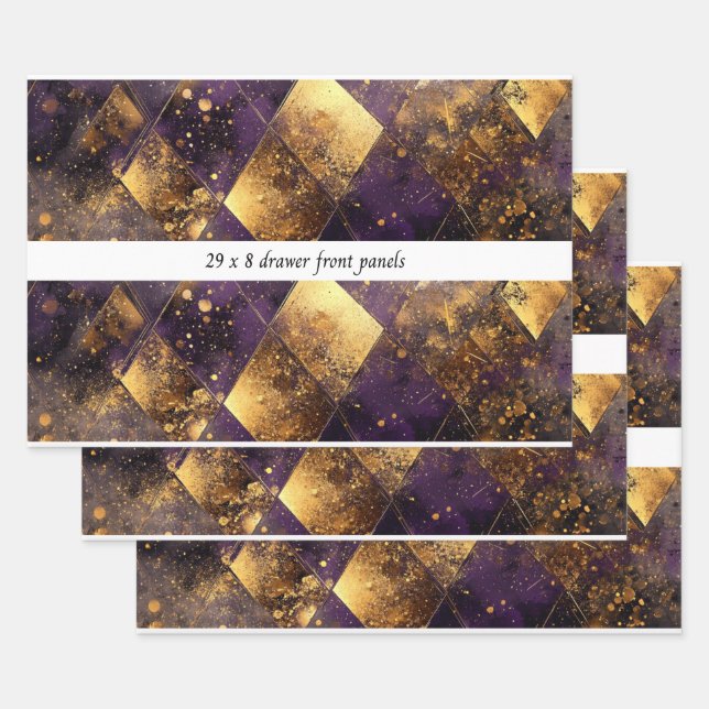 Decoupage Drawer Panel Luxe Diamond Purple Gold Geschenkpapier Set (Set)