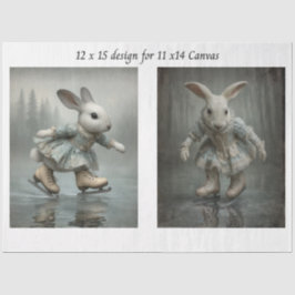 Decoupage Easter Skating Rabbit Duo 11x14 Canvas  Seidenpapier