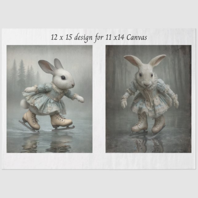 Decoupage Easter Skating Rabbit Duo 11x14 Canvas  Seidenpapier (Vorderseite)