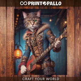 Decoupage - Eine steampunk Katze & Gitarre Geschenkpapier Set
